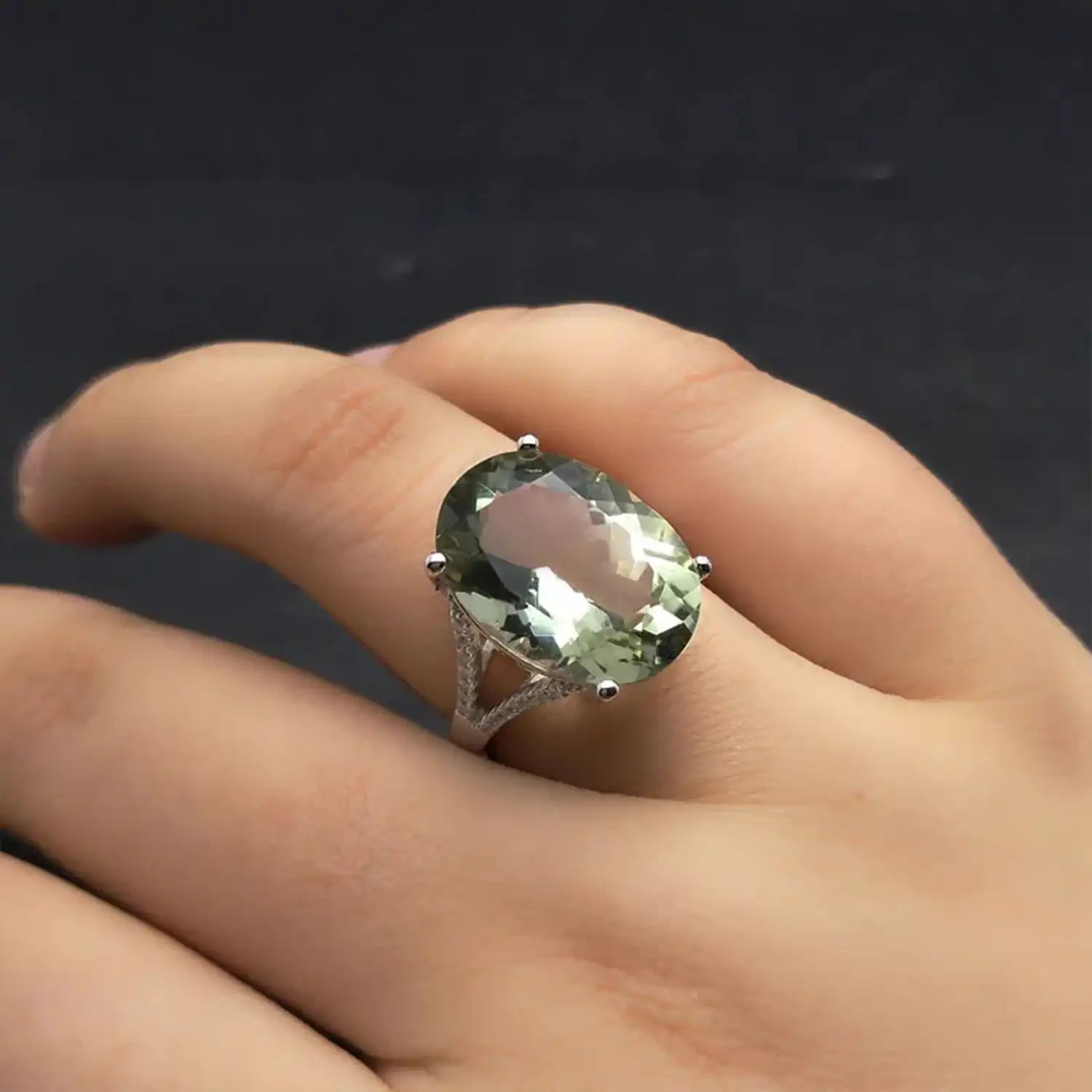 Big Green Amethyst Sterling Silver Ring
